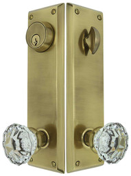 Quincy Entry Set with Astoria Crystal Glass Knobs in Antique Brass.
